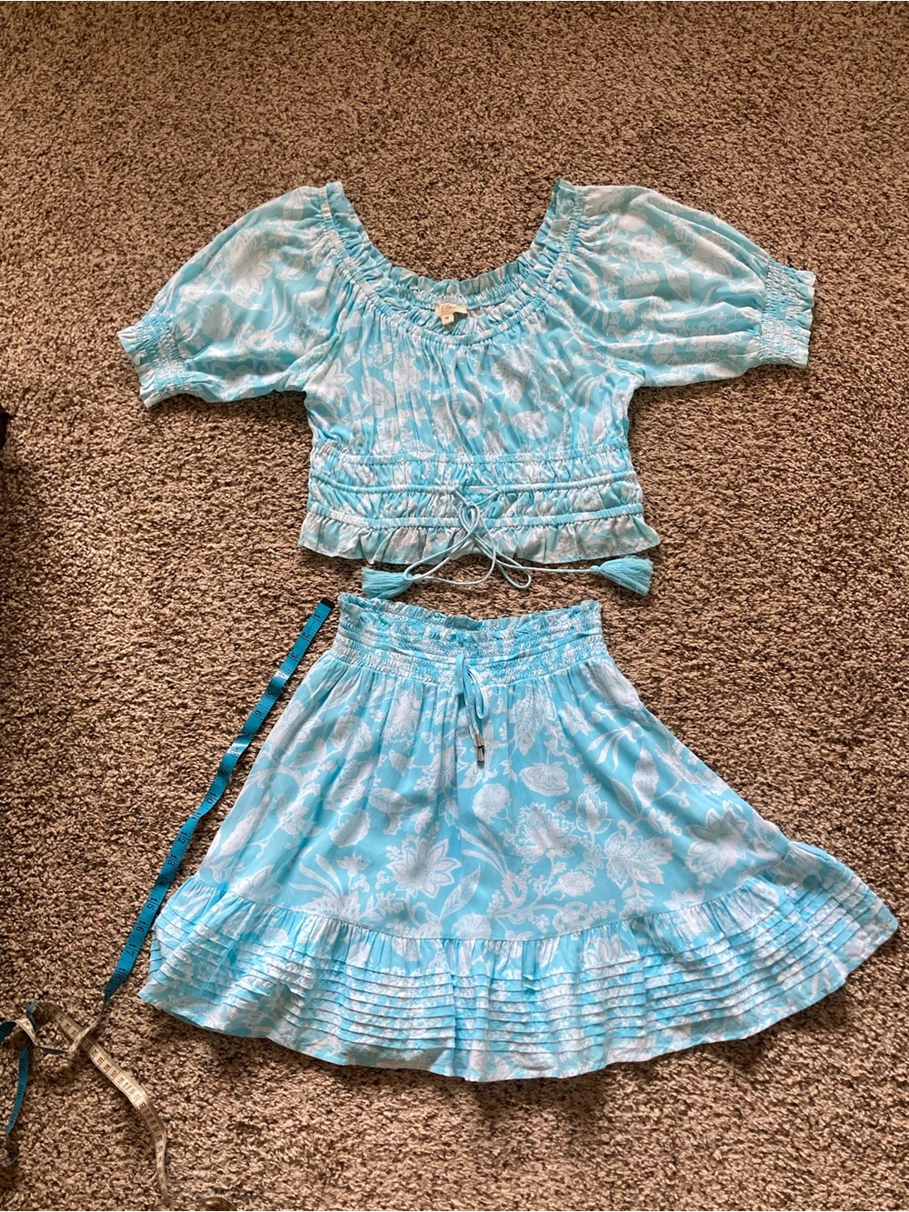 Elan Aqua Floral Off-Shoulder Mini Set